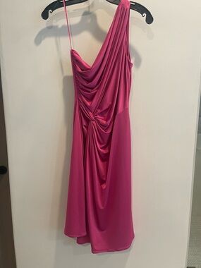 JS Boutique Hot Pink One-Shoulder Draped Cocktail Dress
